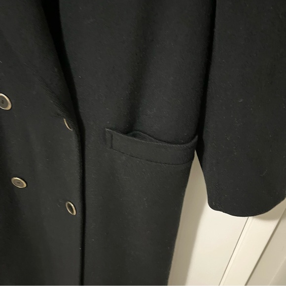 Vintage London Fog Long Wool Double Breasted Leather Collar Coat Black size 10 - Picture 6 of 13